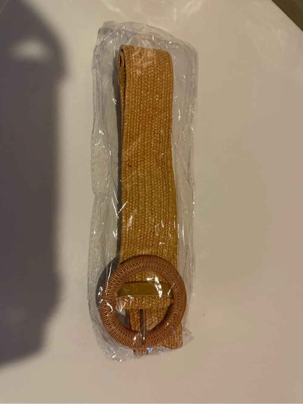 Woven Tan Belt with Round Buckle - Women's Accessory